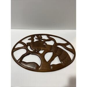 Vintage Hand Carved Wood Peacock Wall Decor 12x18”